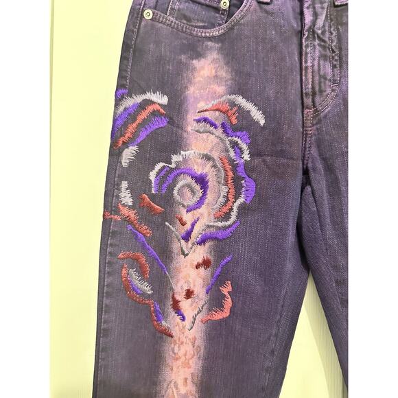 Ferre Purple Embroidered Y2k FILIENES Jeans Size 26x30 Vintage New - Picture 4 of 11